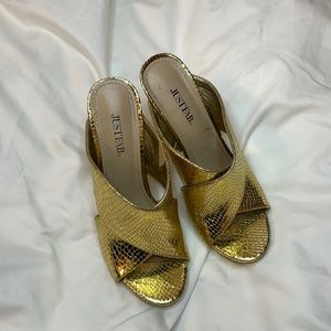 JustFab gold slide sandal, size 7.5